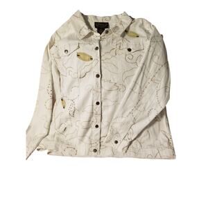 Alex Kim White Embroidered Wearable Art Jacket Embellished Size 1X Plus